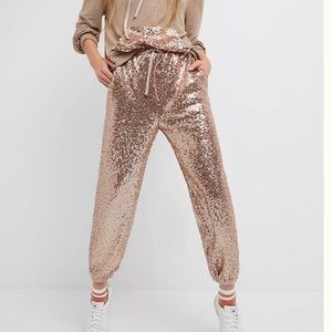 Saturday/Sunday Anthropologie rose gold Marietta sequin joggers xs